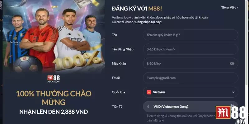 M88 BHKI - Thiên đường cá cược “đỉnh nóc, kịch trần” 3 Quy trình đăng ký tài khoản M88
